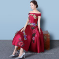 Off Shoulder Embroidered Classic Bridesmaid Dress Mid Calf Evening Prom Dress Chinese Traditional Women's Dress 2018